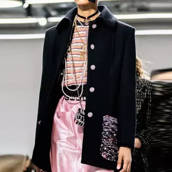 Пальто женское Chanel с цветными карманами, темно-синий