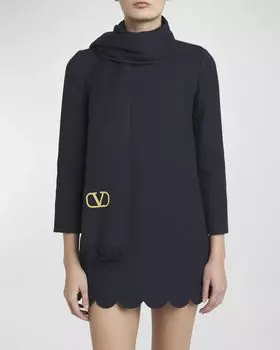 Палантин из кашемира с V-логотипом Valentino, цвет Navy Oro
