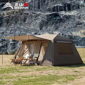 Палатка на крыше BSWolf Guangtu, две комнаты и одна гостиная, удобная складная двухслойная утолщенная непромокаемая палатка для кемпинга, темно-коричневый цвет