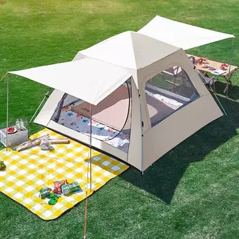 Палатка Revos для улицы, портативная, непромокаемая, утолщенная, полностью автоматическое снаряжение для кемпинга, полный набор винила для пикника JM6 [молоко]