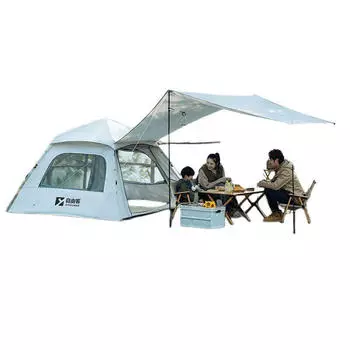 Палатка Ziyouke для улицы [палатка с навесом] солнцезащитная модель для 3-4 человек + влагостойкий коврик + коврик для пикника + гамак + посылка