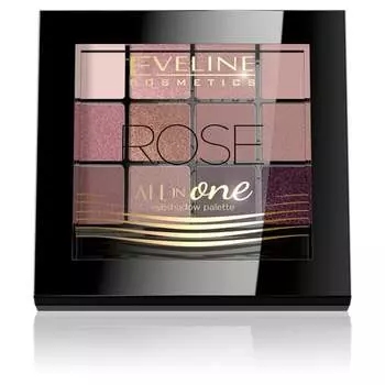 Палетка из 12 теней для век, Роза Eveline Cosmetics, All in One, розовый
