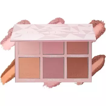 Палитра румян Палитра матовых и мерцающих румян с 6 оттенками Vegan Buttery Мягкая прессованная пудра Компактные румяна, Sigma Beauty