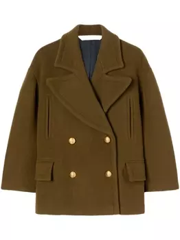 Palm Angels двубортное пальто с вышивкой, коричневый