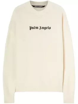 Palm Angels джемпер из смесовой шерсти с вышитым логотипом, белый