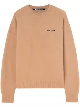 Palm Angels джемпер из смесовой шерсти с вышитым логотипом, нейтральный цвет