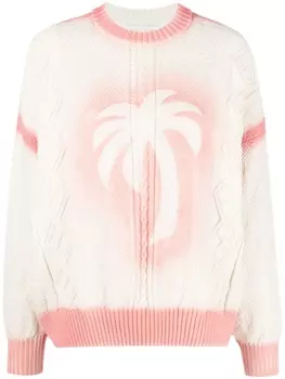 Palm Angels джемпер Sprayed Palm фактурной вязки, белый