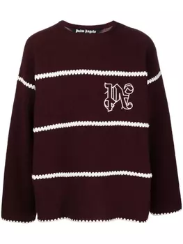 Palm Angels embroidered-monogram striped jumper, красный