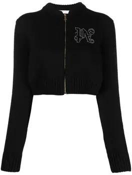 Palm Angels кардиган на молнии с монограммой, черный