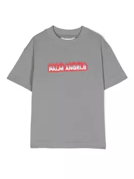 Palm Angels Kids футболка PA Flames с логотипом, серый