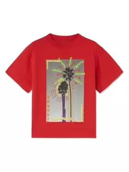 Palm Angels Kids футболка с фотопринтом, красный