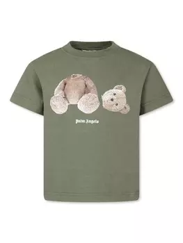 Palm Angels Kids футболка с принтом плюшевого мишки, зеленый