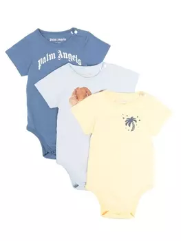 Palm Angels Kids комплект из трех боди с логотипом, желтый