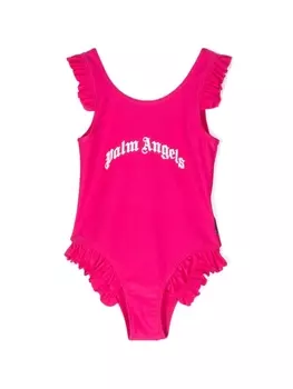 Palm Angels Kids купальник с оборками и логотипом, розовый
