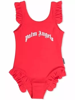 Palm Angels Kids купальник с оборками и логотипом, красный