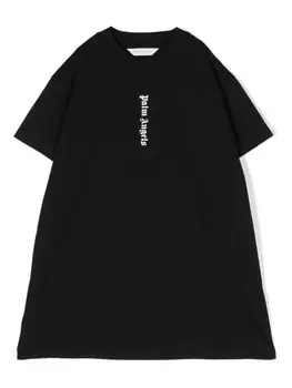 Palm Angels Kids платье с короткими рукавами и логотипом, черный