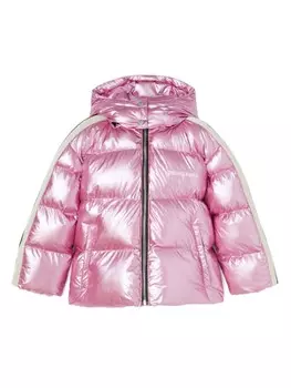 Palm Angels Kids пуховик с капюшоном и эффектом металлик, розовый