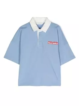 Palm Angels Kids рубашка поло Flames с логотипом, синий