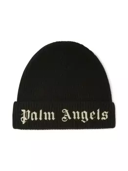 Palm Angels Kids шапка бини с вышитым логотипом, черный