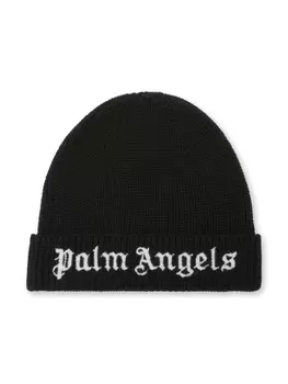 Palm Angels Kids шапка бини с вышитым логотипом, черный