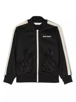 Palm Angels Kids спортивная куртка Flames со стразами, черный