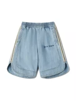 Palm Angels Kids спортивные шорты из ткани шамбре, синий