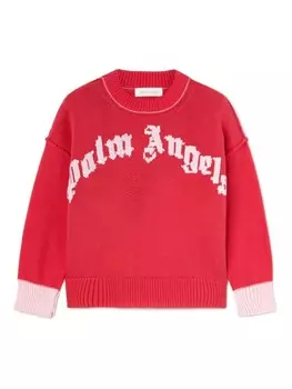 Palm Angels Kids свитер вязки интарсия с логотипом, красный