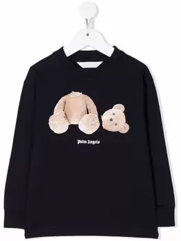 Palm Angels Kids топ с длинными рукавами и принтом Teddy Bear, синий