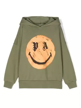 Palm Angels Kids x Толстовка с капюшоном и логотипом Smiley, зеленый