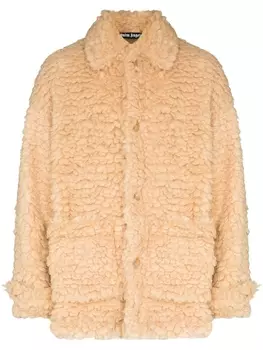 Palm Angels короткое однобортное пальто из шерпы, нейтральный цвет