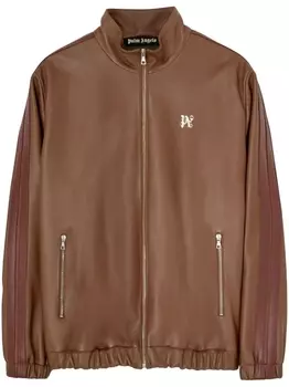 Palm Angels кожаная спортивная куртка с монограммой PA, коричневый