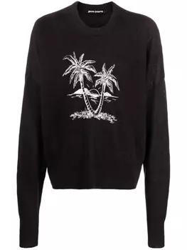 Palm Angels льняной джемпер с принтом, черный