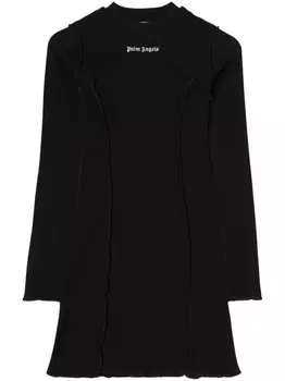 Palm Angels платье мини в рубчик с вышитым логотипом, черный