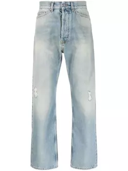 Palm Angels прямые джинсы с эффектом потертости, синий