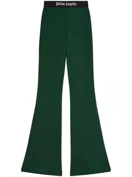 Palm Angels расклешенные брюки с логотипом, зеленый
