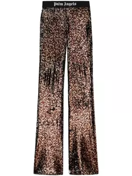 Palm Angels расклешенные брюки с пайетками, коричневый