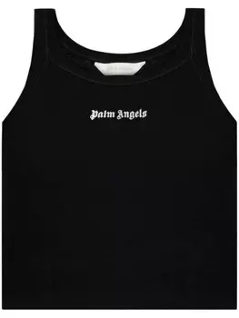 Palm Angels ребристая майка с вышитым логотипом, черный