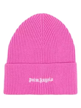 Palm Angels шапка бини в рубчик с нашивкой-логотипом, розовый