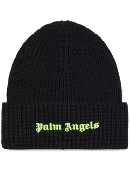 Palm Angels шапка бини в рубчик с вышитым логотипом, черный