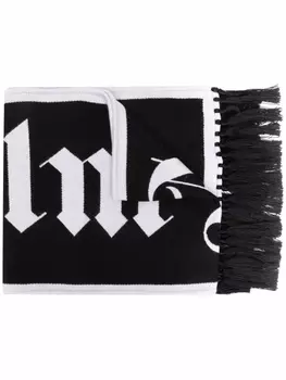 Palm Angels шарф с бахромой и логотипом, черный