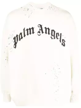 Palm Angels толстовка с эффектом потертости и логотипом, серый