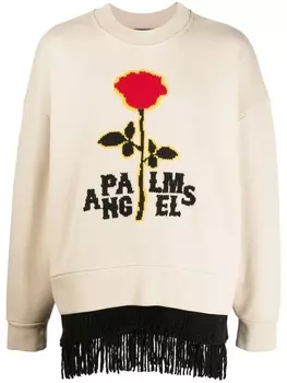 Palm Angels толстовка с бахромой и вышитым логотипом, нейтральный цвет