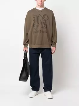 Palm Angels толстовка с вышитым логотипом, коричневый