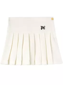 Palm Angels юбка мини с вышитым логотипом и складками, белый