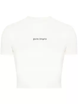 Palm Angels укороченная футболка с вышитым логотипом, белый