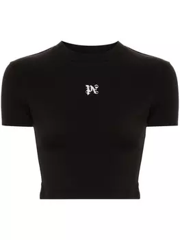 Palm Angels укороченная футболка с вышитым логотипом, черный