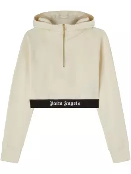 Palm Angels укороченное худи с логотипом, нейтральный цвет