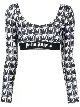 Palm Angels укороченный топ с принтом, черный