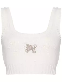 Palm Angels вязаный топ с монограммой, нейтральный цвет