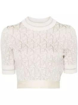 Palm Angels жаккардовая футболка с монограммой, нейтральный цвет